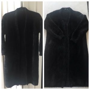 Fuzzy Yarn Black Open Front Duster Cardigan